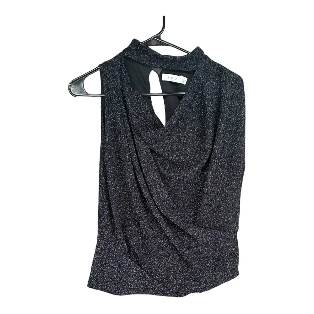 IRO Paris 36 Black Foa Sparkly Cutout Blouse High Neck Party Cocktail Sexy - Picture 2 of 15